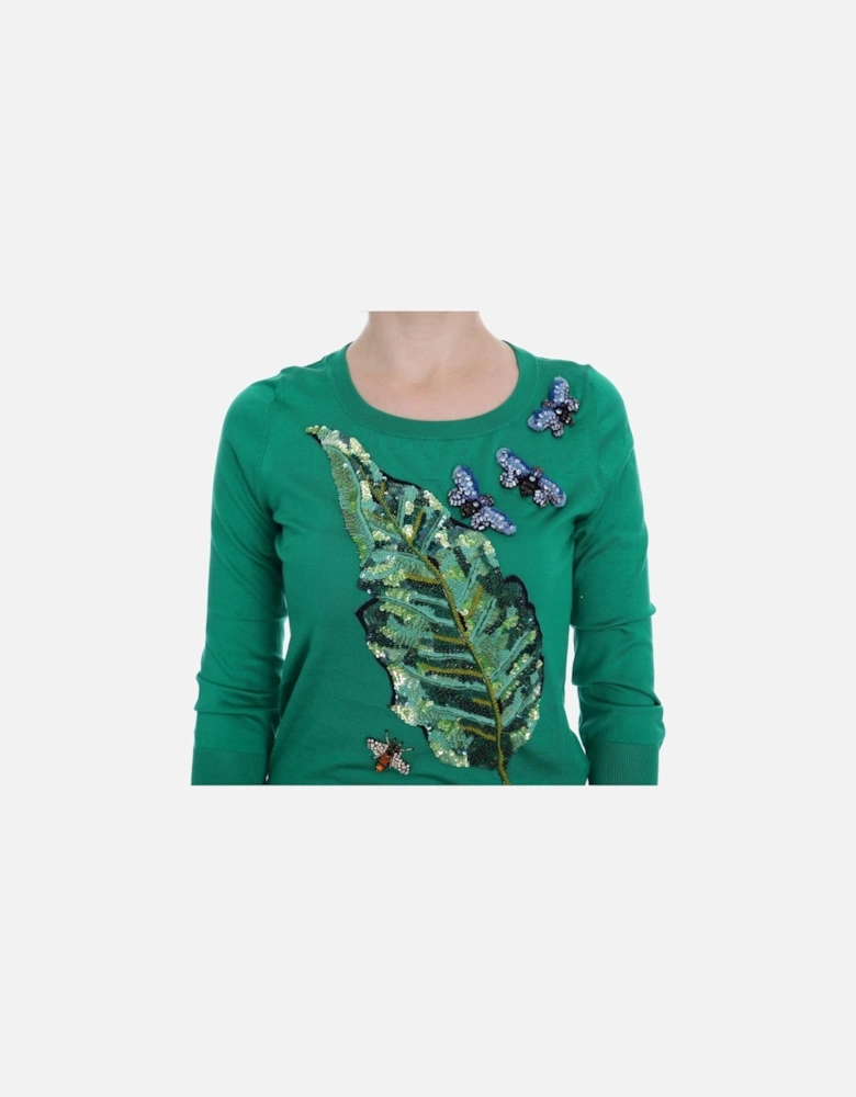 Dolce Gabbana TSH1112 Sequin Leaf Sweater Women - Green