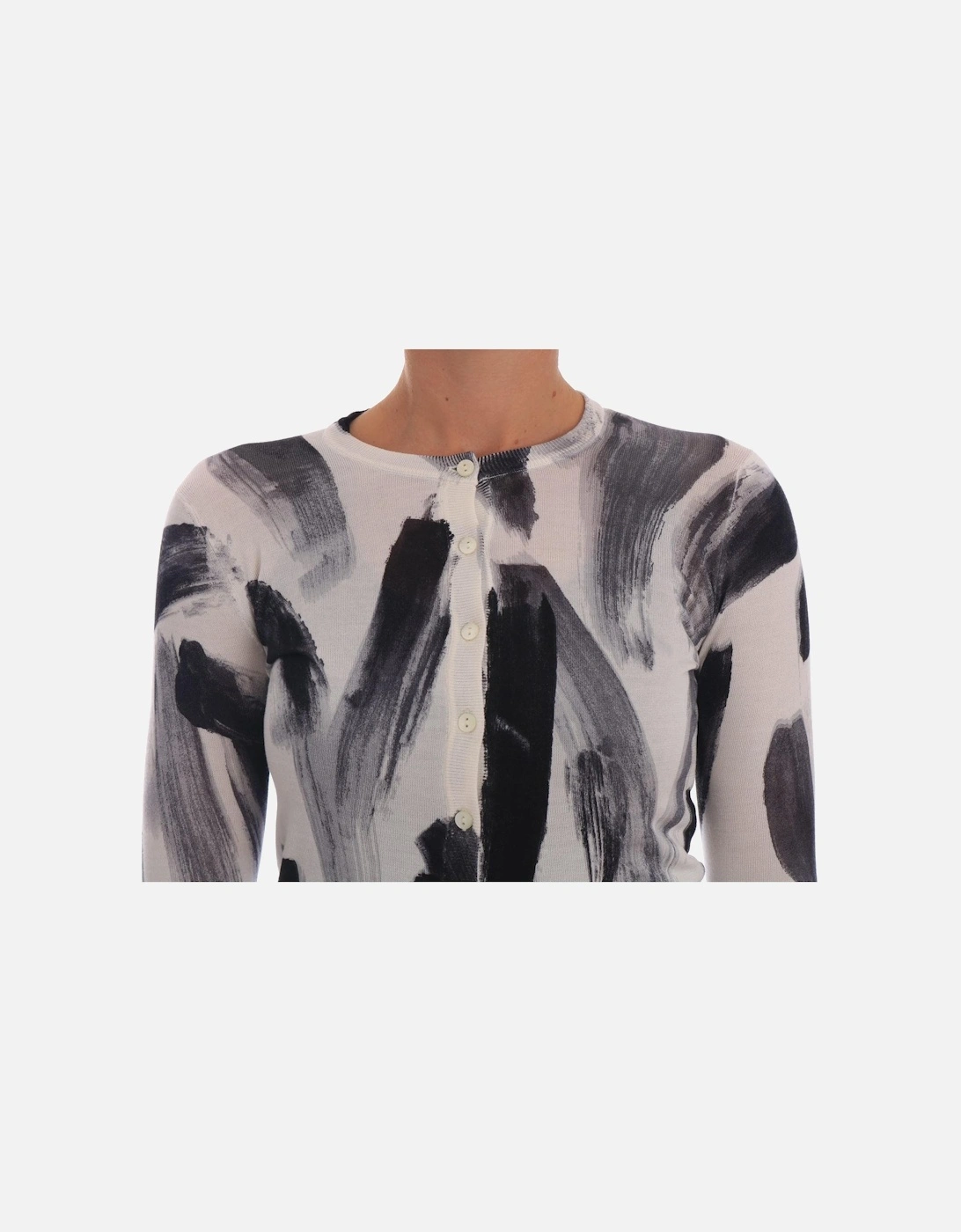 Abstract Print Cardigan TSH1924 Women - Blackwhite Sweaters