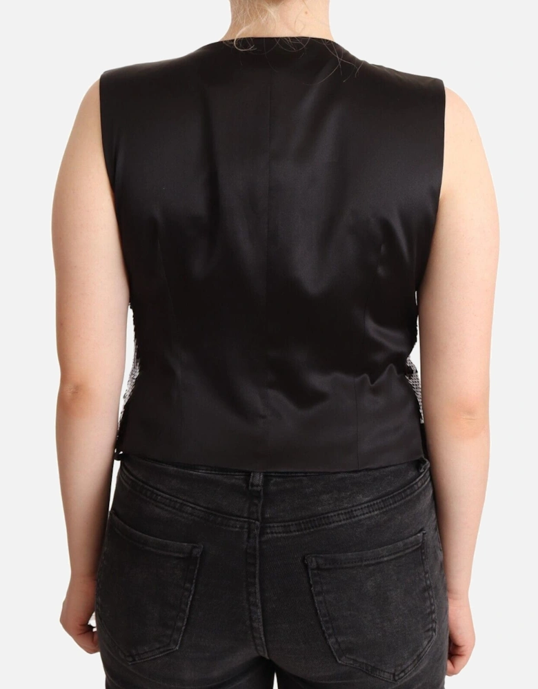 Sequined Sleeveless Vest Top with Button Closure Women - Black