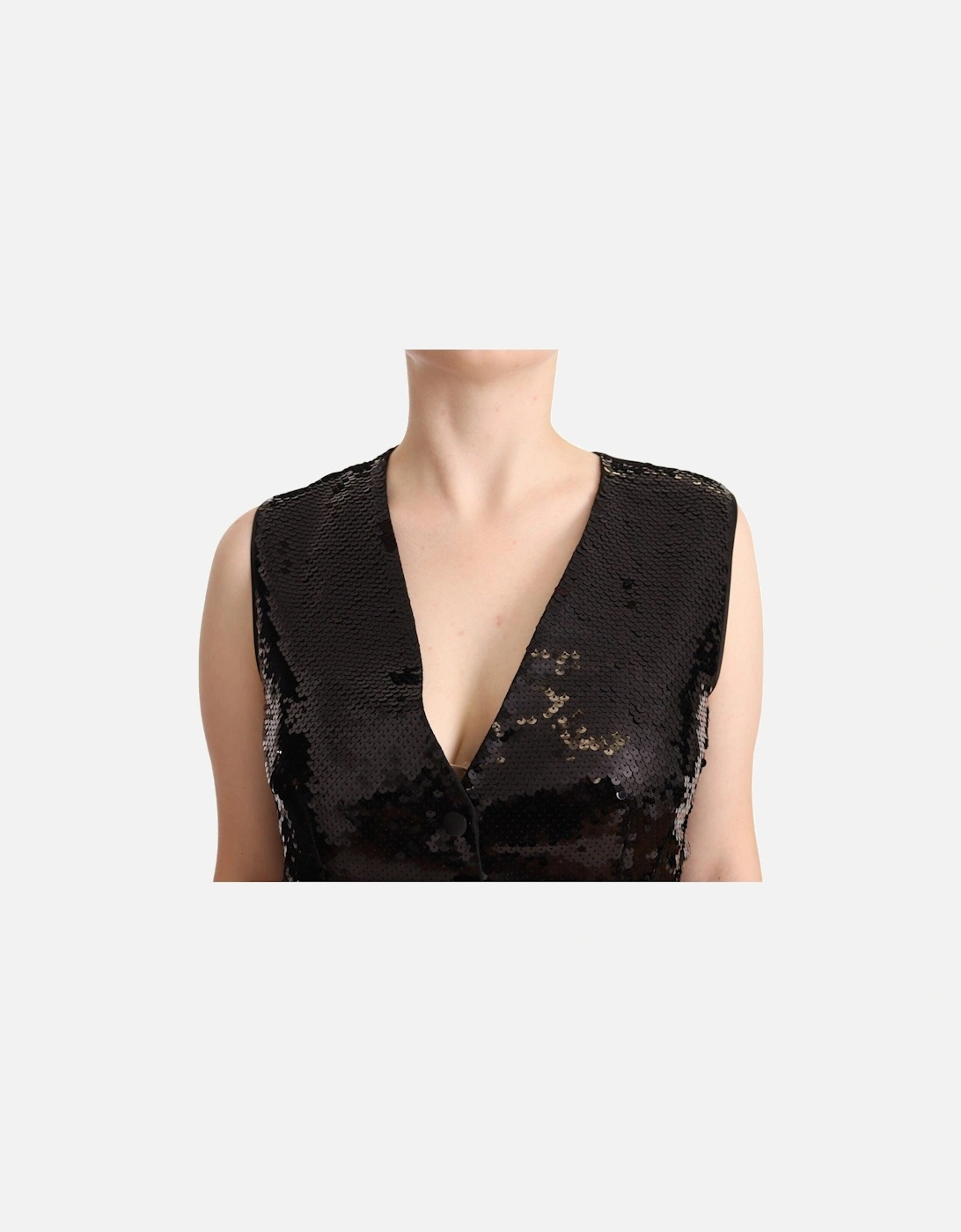Sequined Sleeveless Vest Top with Button Closure Women - Black