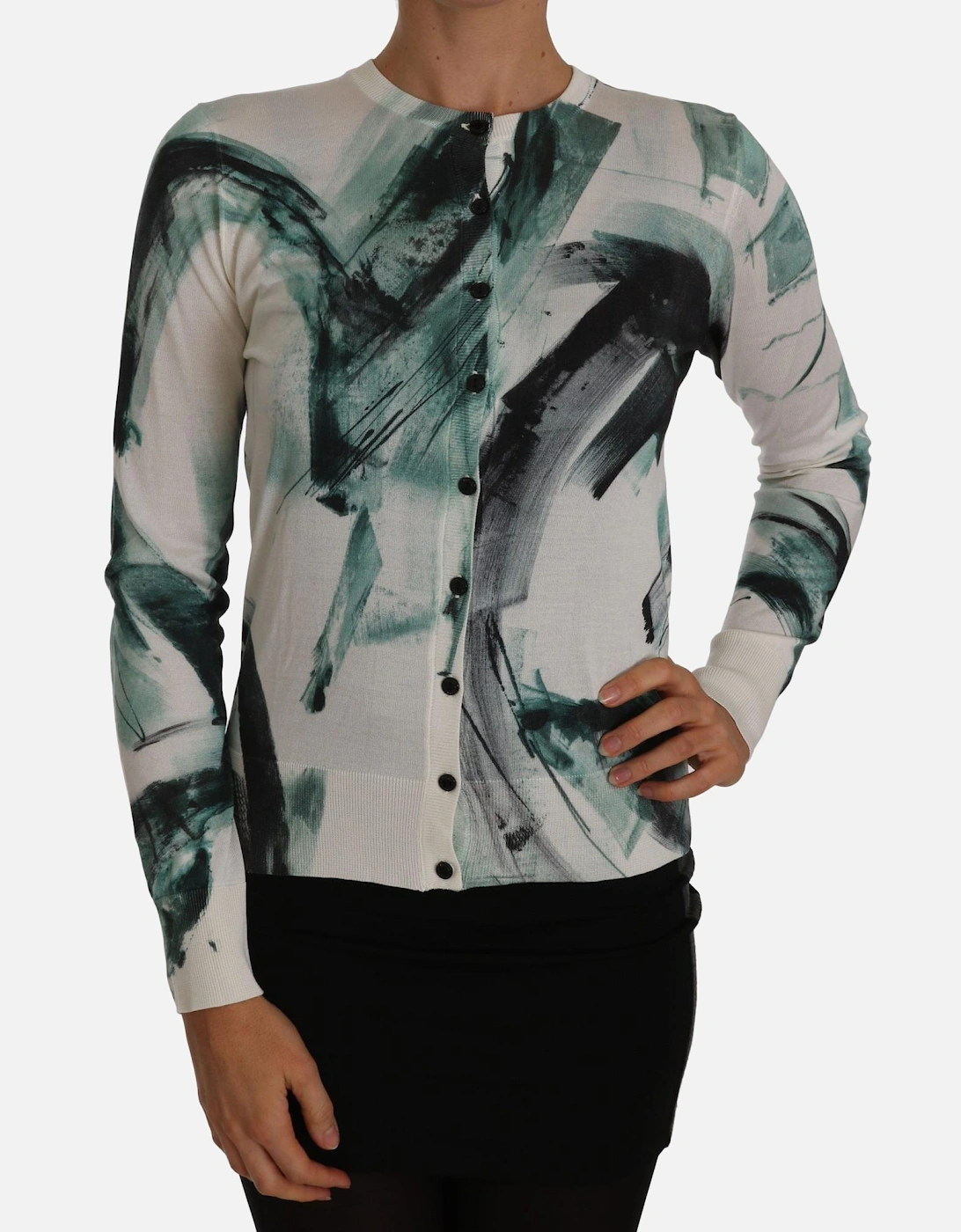Abstract Print Cardigan TSH2441 Women - White Sweaters, 5 of 4