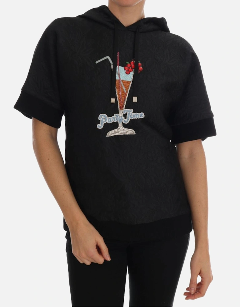 Dolce Gabbana Party Time Short Sleeve Hoodie Women - Black Sweaters
