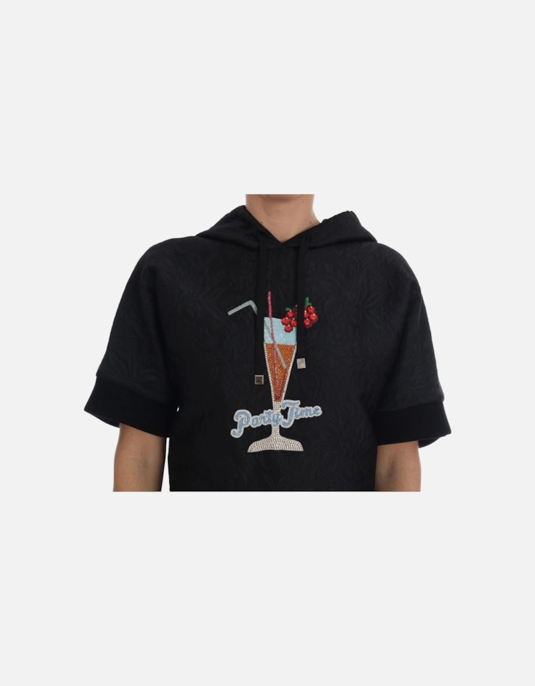 Dolce Gabbana Party Time Short Sleeve Hoodie Women - Black Sweaters