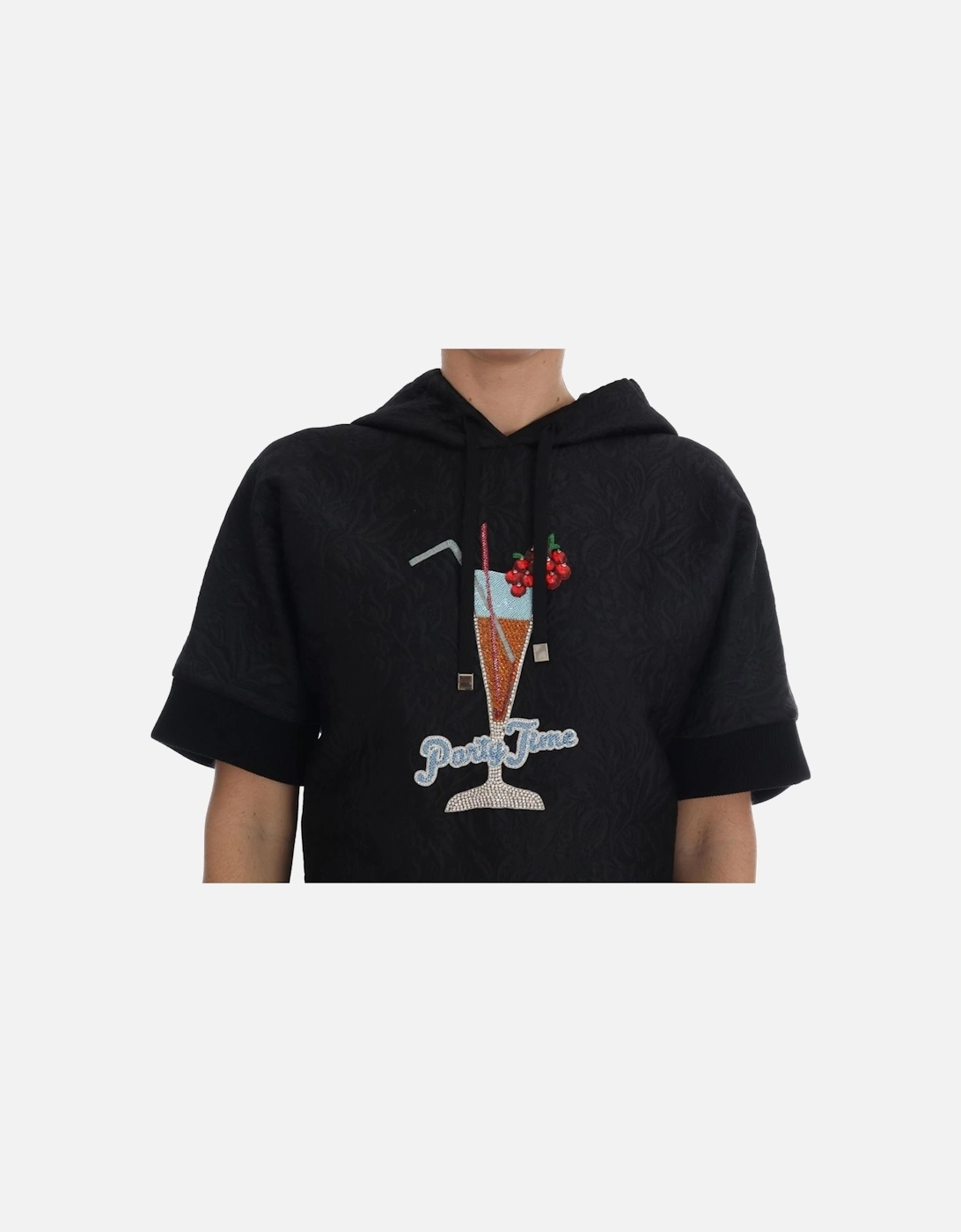 Dolce Gabbana Party Time Short Sleeve Hoodie Women - Black Sweaters