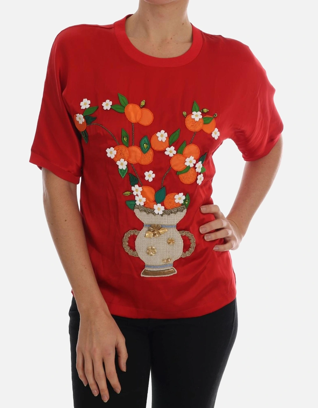 Orange Vase Silk Top TSH1754 Women - Red T-Shirts, 7 of 6