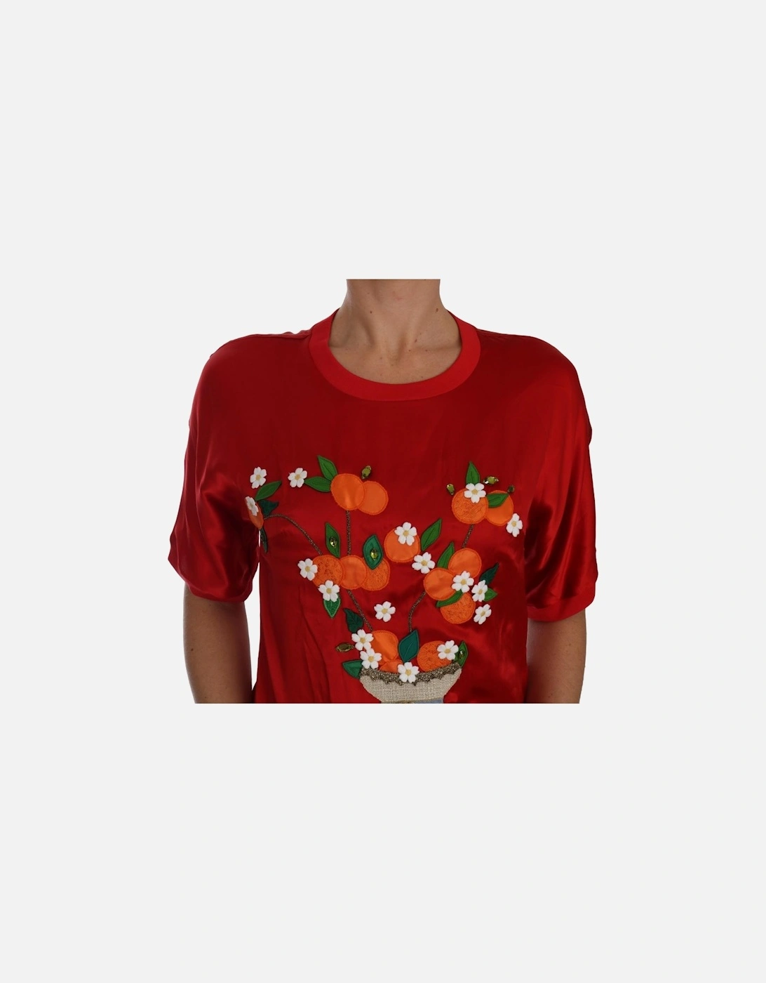 Orange Vase Silk Top TSH1754 Women - Red T-Shirts