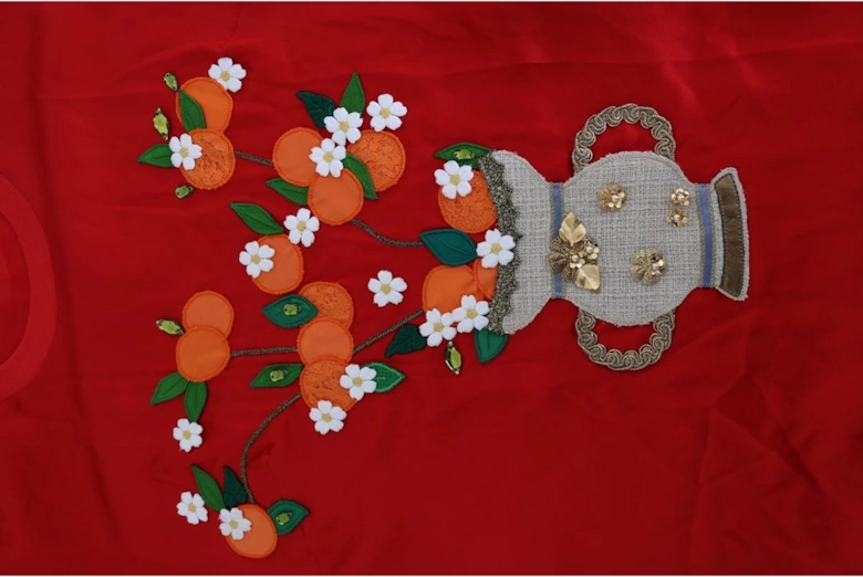 Orange Vase Silk Top TSH1754 Women - Red T-Shirts