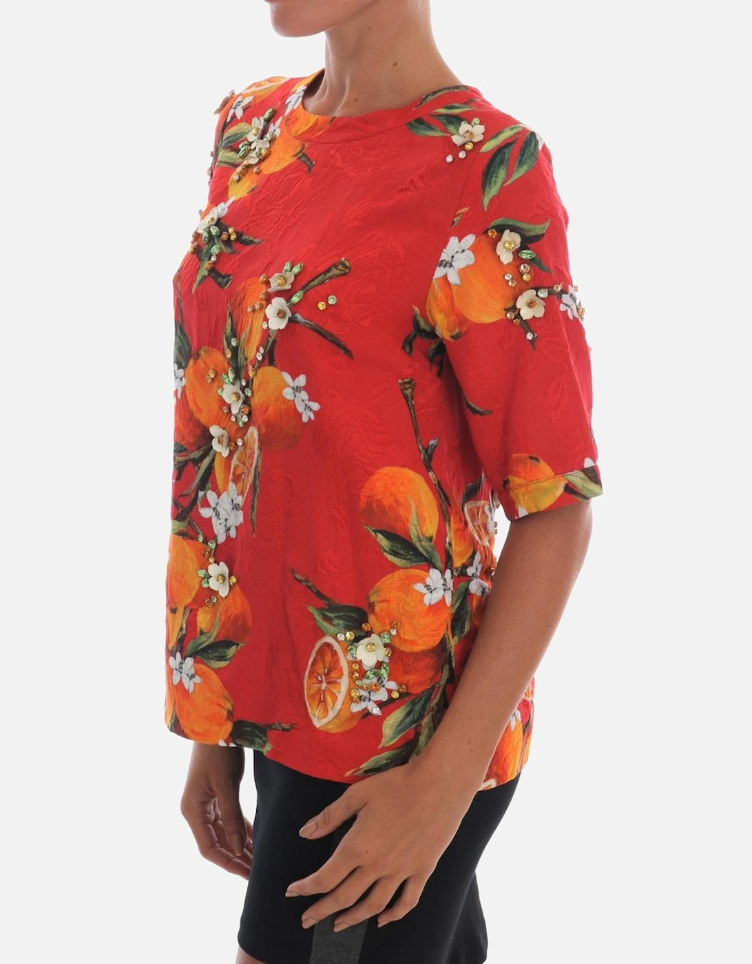 Dolce Gabbana Orange Print Silk Top TSH1405 Women - Multicolor