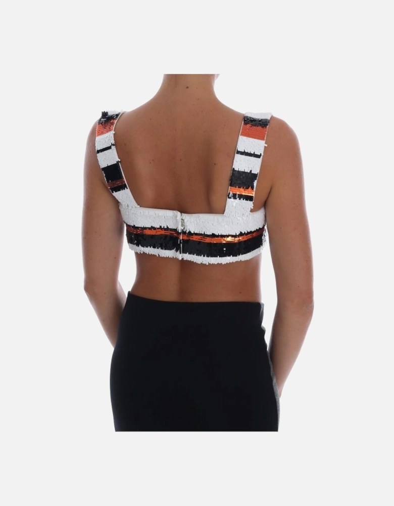 Multicolored Sequined Bustier Top with Zipper Closure Women T-Shirts