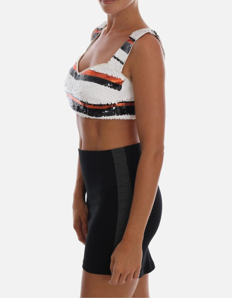 Multicolored Sequined Bustier Top with Zipper Closure Women T-Shirts