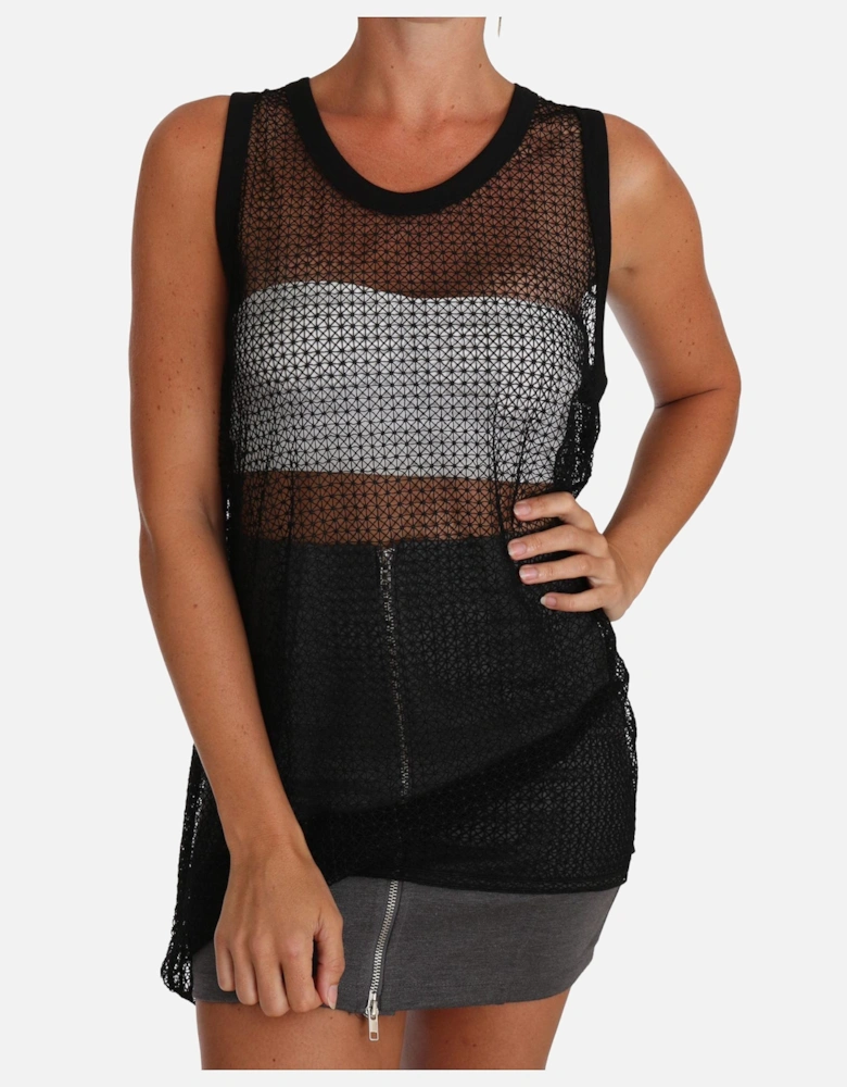 Sleeveless Mesh Blouse with Logo Details Women - Black T-Shirts