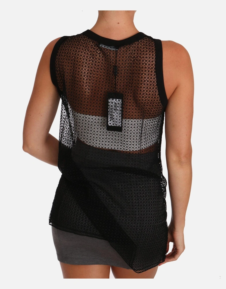 Sleeveless Mesh Blouse with Logo Details Women - Black T-Shirts