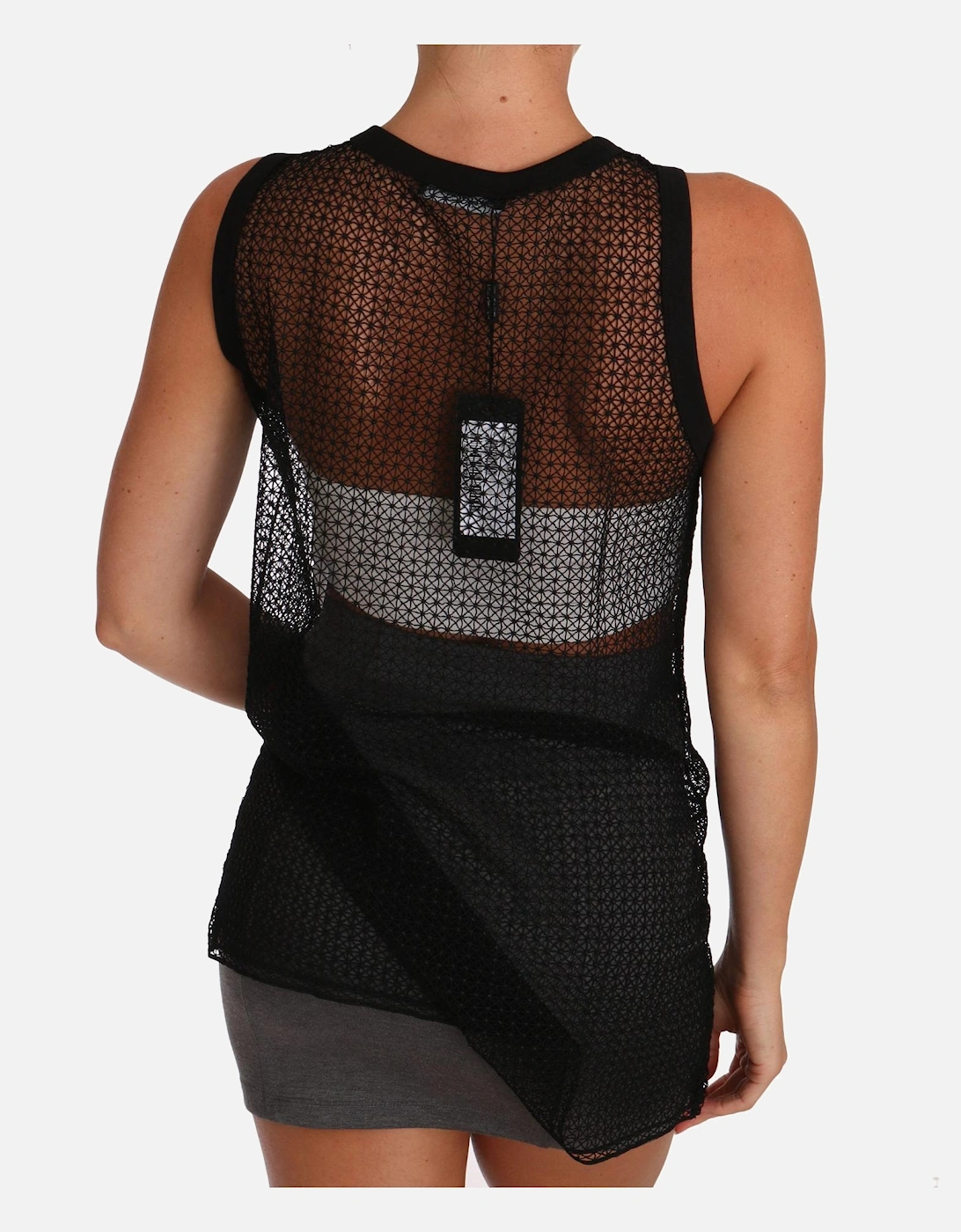 Sleeveless Mesh Blouse with Logo Details Women - Black T-Shirts