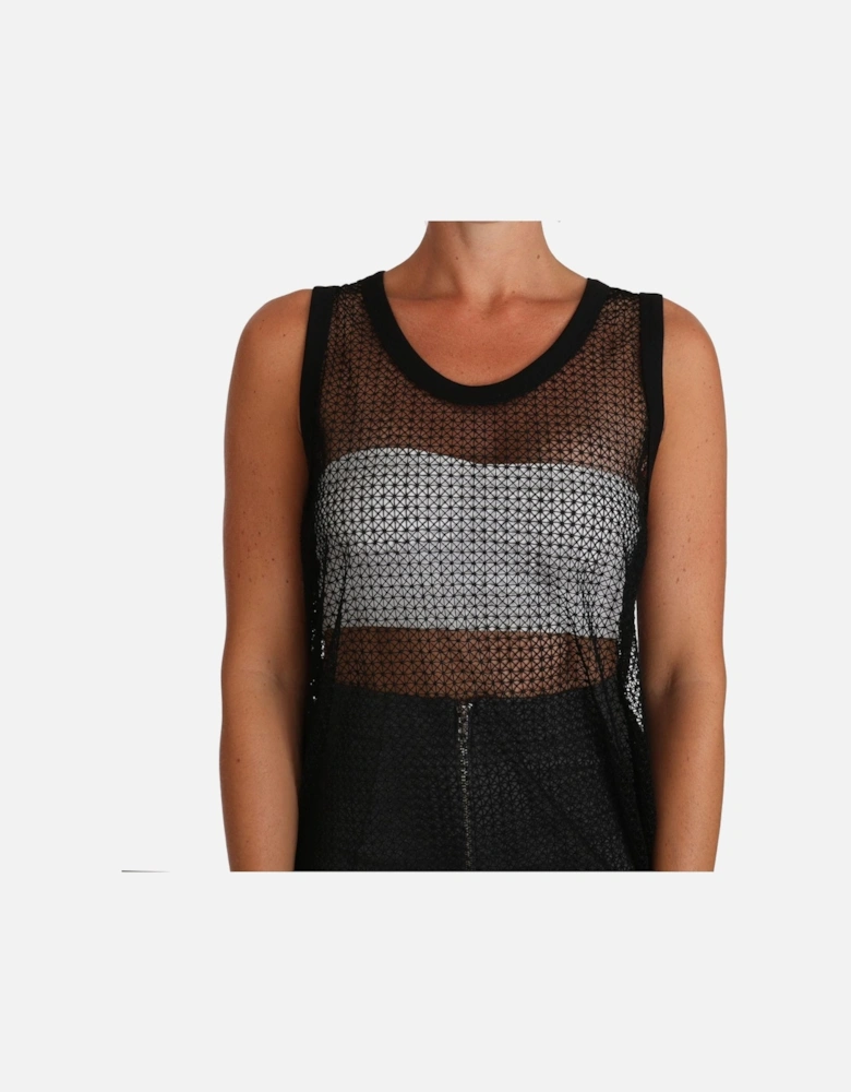 Sleeveless Mesh Blouse with Logo Details Women - Black T-Shirts