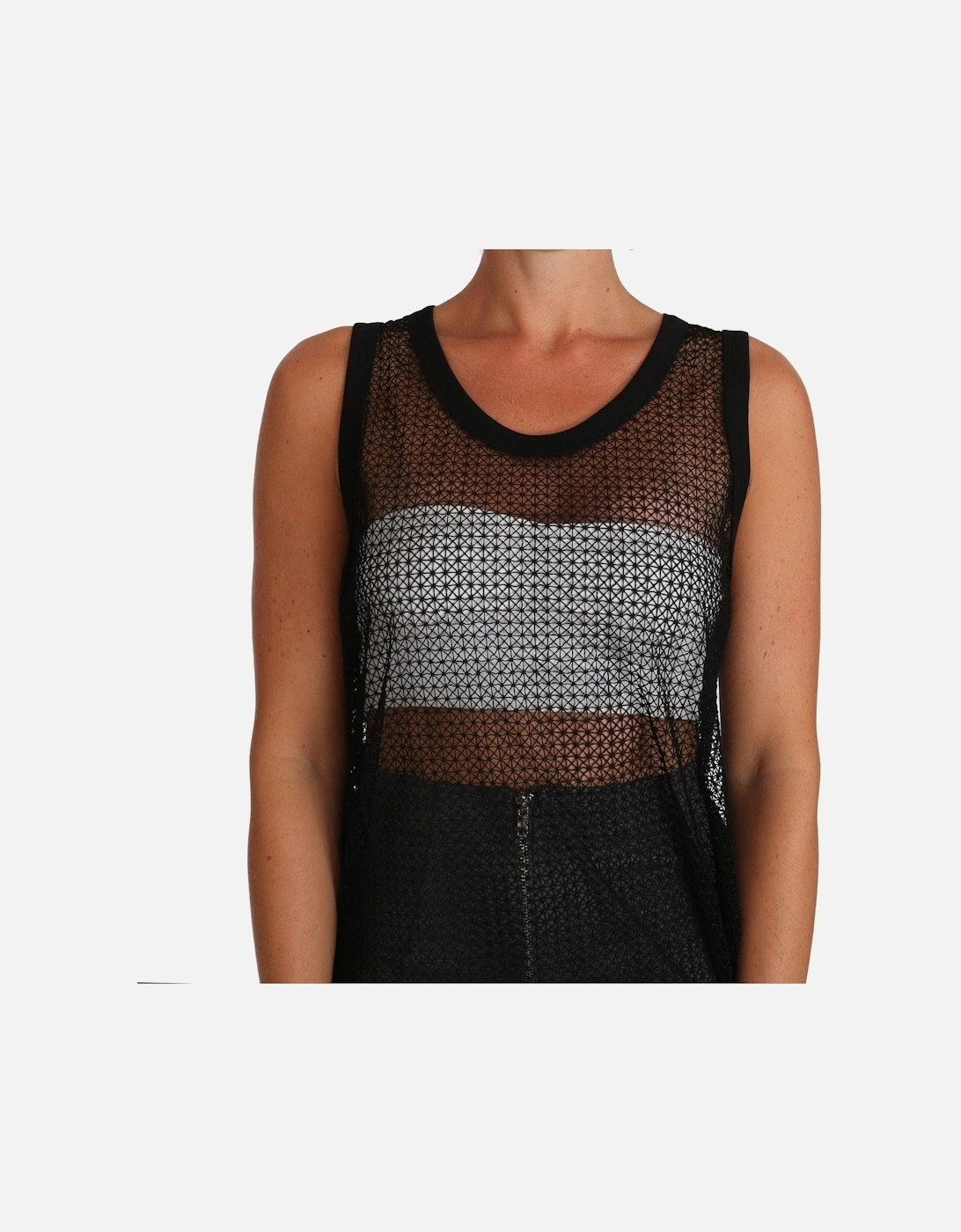 Sleeveless Mesh Blouse with Logo Details Women - Black T-Shirts