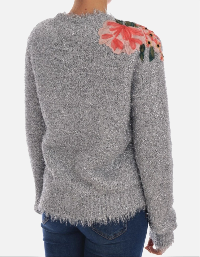Cardigan Sweater with Floral Applique Women - Silver