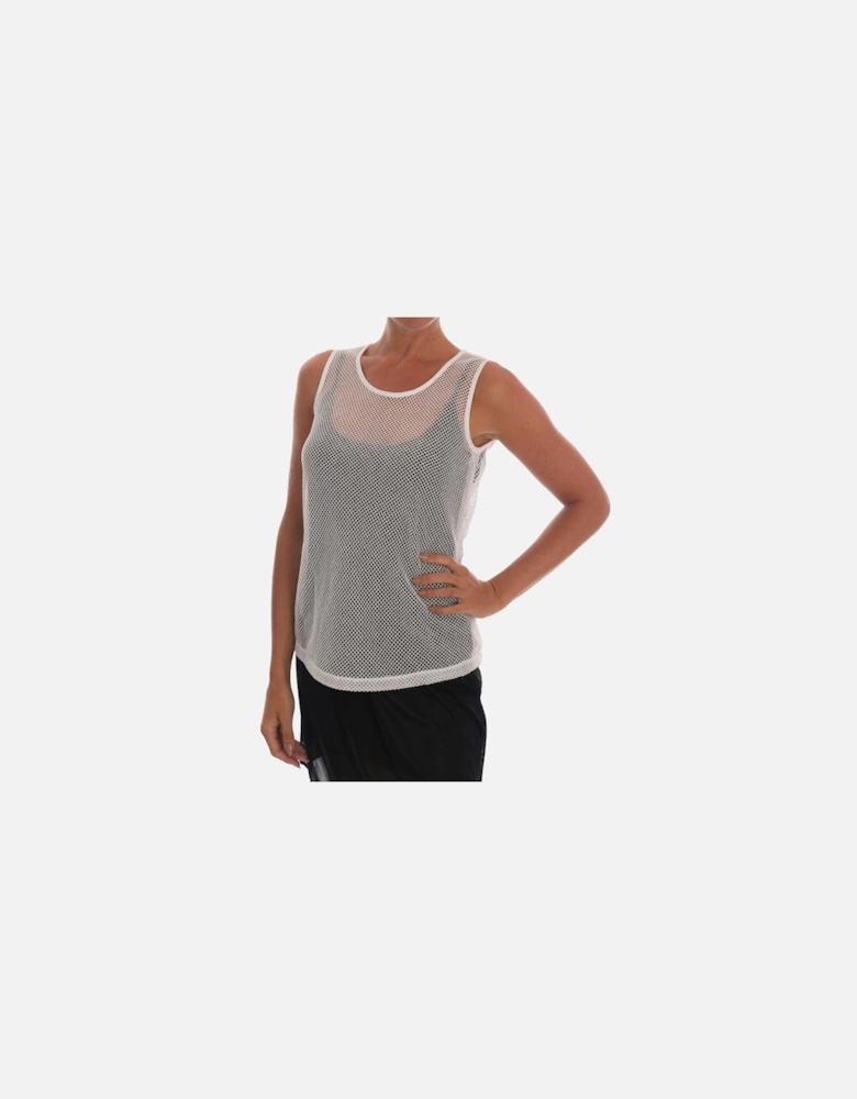 Mesh Sleeveless Top Round Neck Women - White T-Shirts