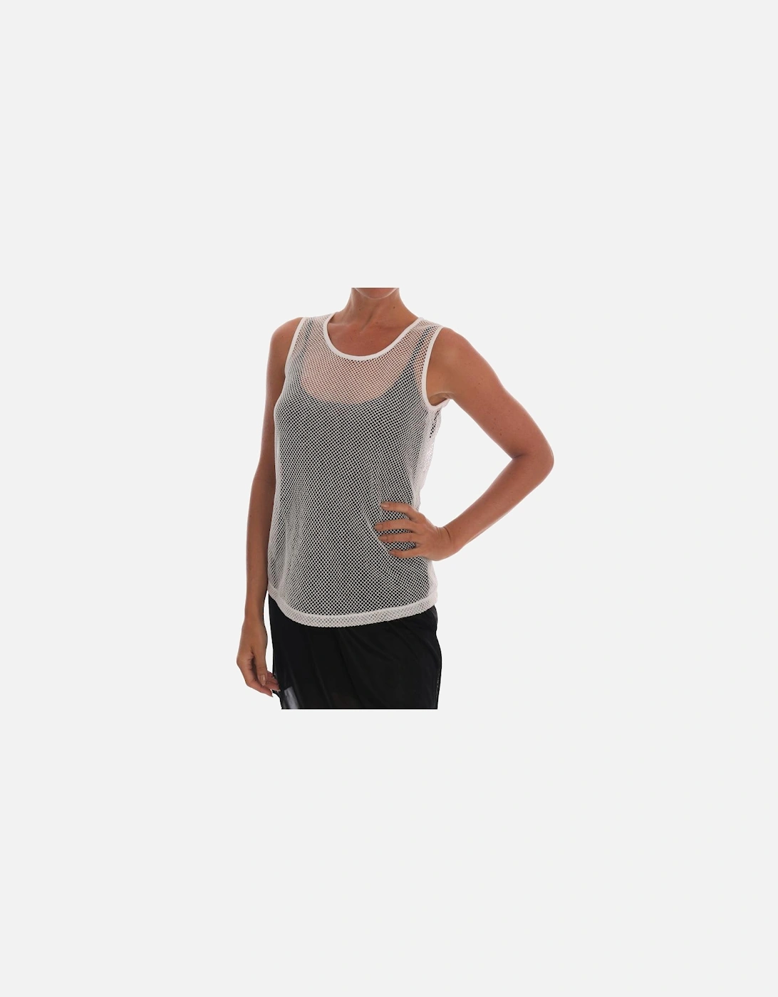 Mesh Sleeveless Top Round Neck Women - White T-Shirts, 7 of 6