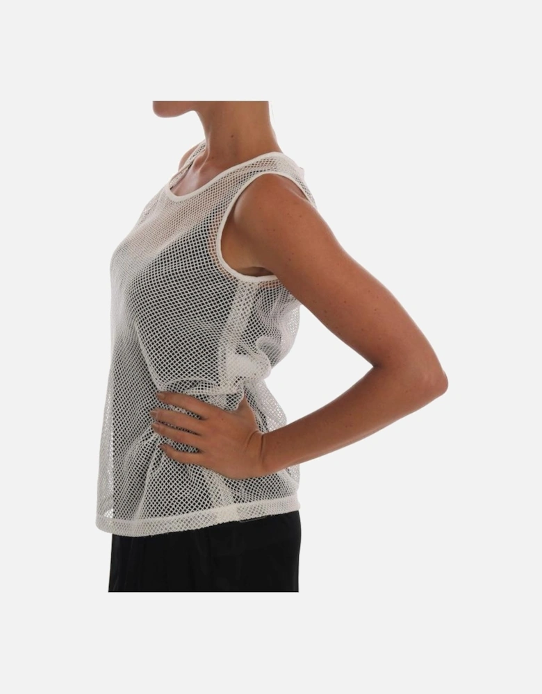 Mesh Sleeveless Top Round Neck Women - White T-Shirts