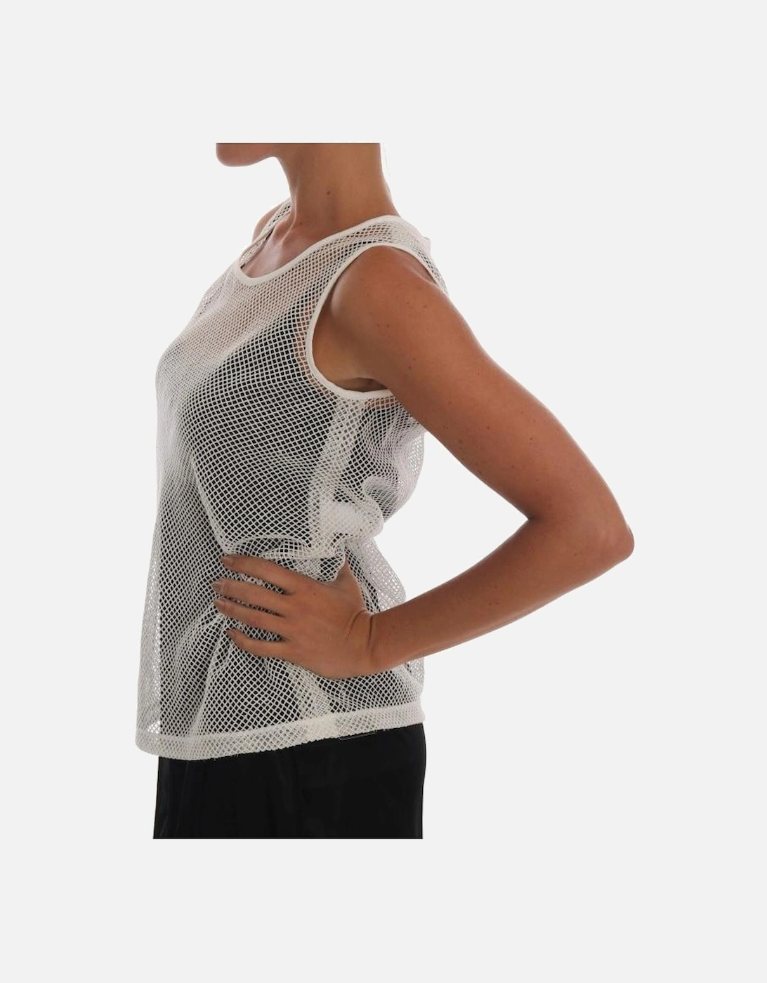 Mesh Sleeveless Top Round Neck Women - White T-Shirts