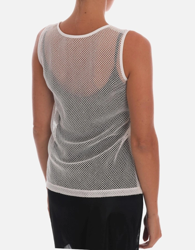 Mesh Sleeveless Top Round Neck Women - White T-Shirts