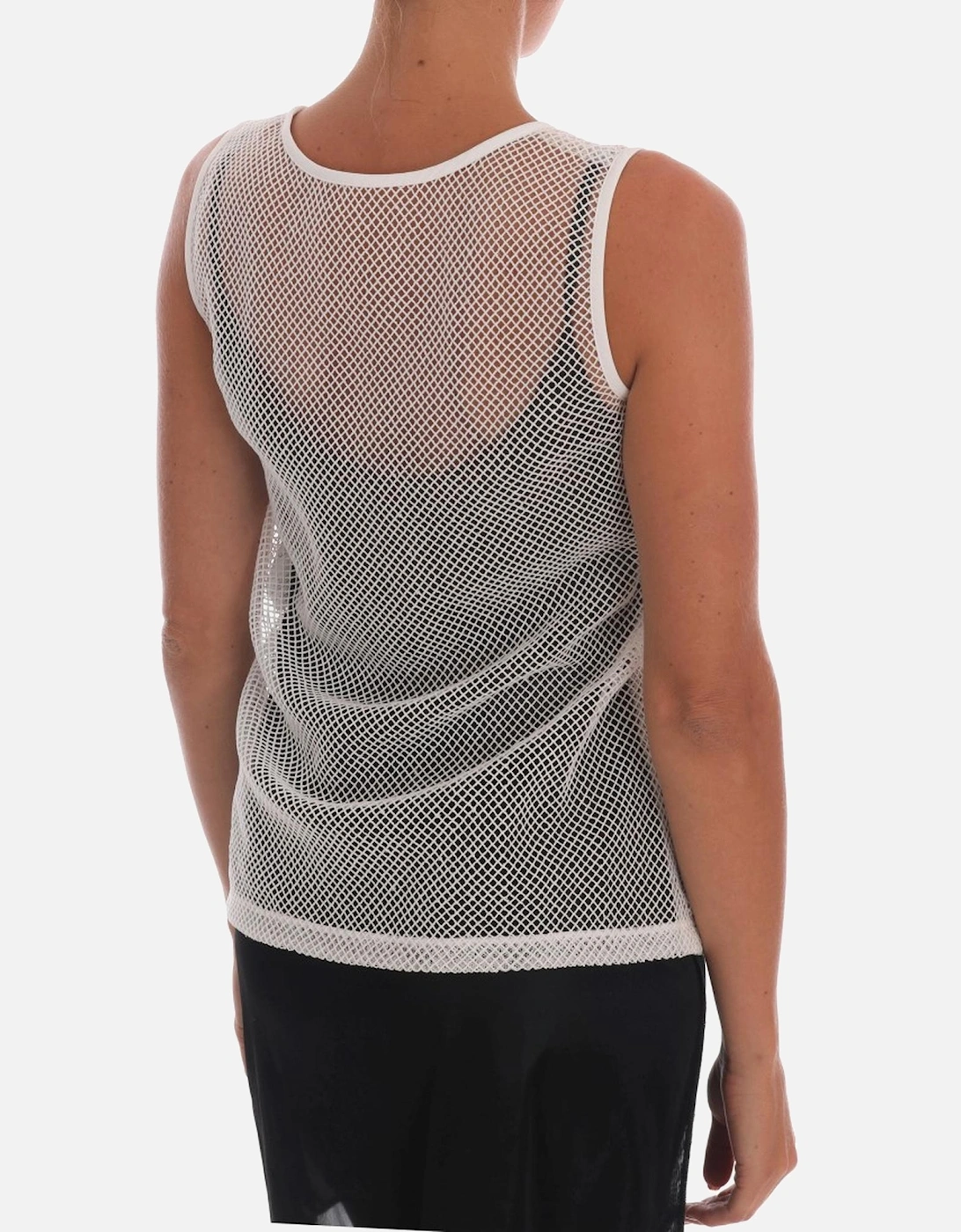 Mesh Sleeveless Top Round Neck Women - White T-Shirts