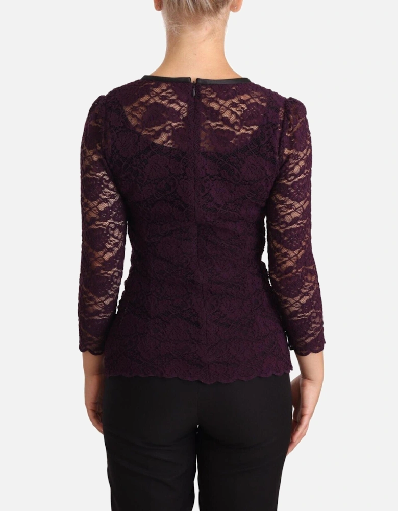 Dolce Gabbana Lace Top Purple Women T-Shirts