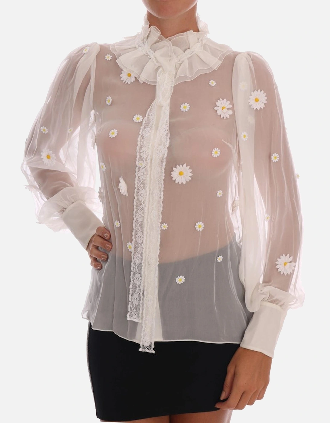 Dolce Gabbana Daisy Appliqu Silk Blouse Women - White Shirts, 7 of 6