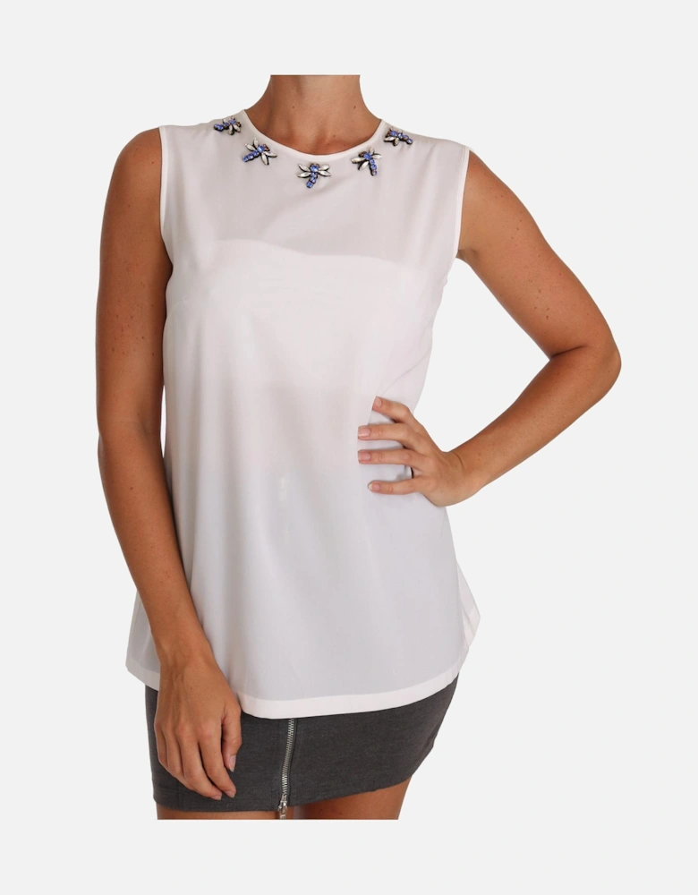Dolce Gabbana Sleeveless Embellished Top Women - White T-Shirts