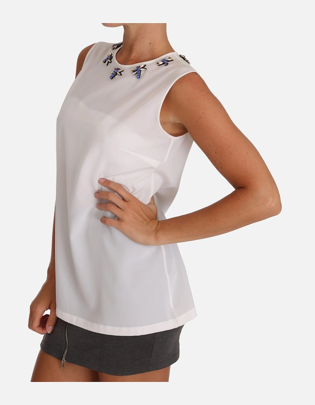 Dolce Gabbana Sleeveless Embellished Top Women - White T-Shirts