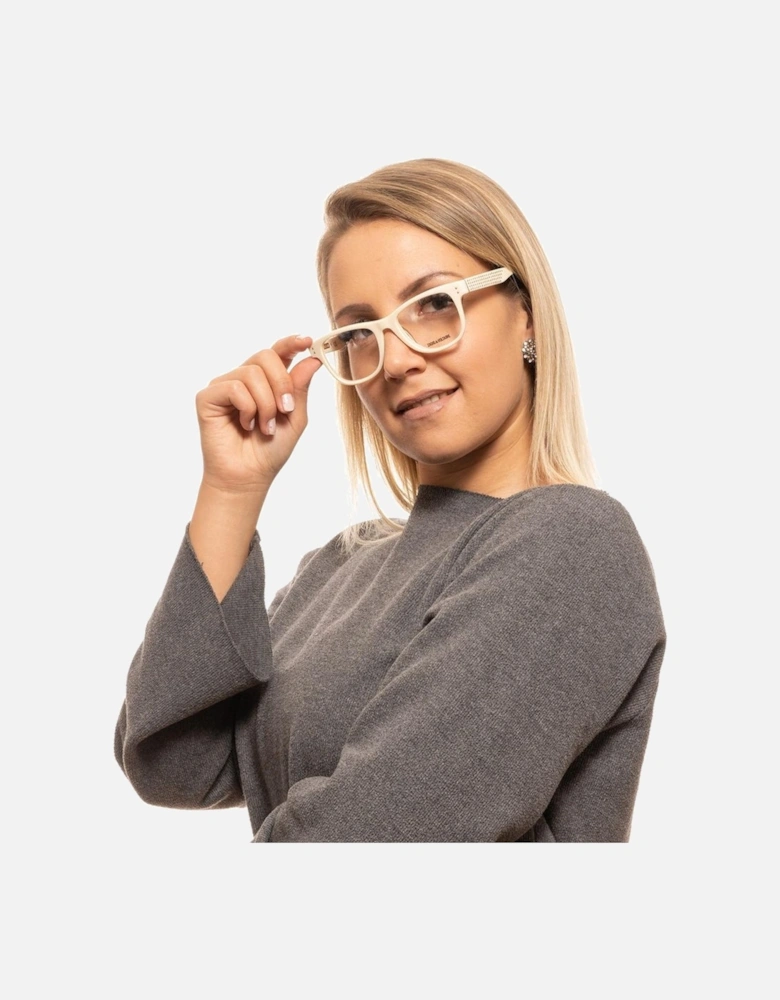 Cream Rectangle Plastic Glasses with Demo Lenses Women Frames