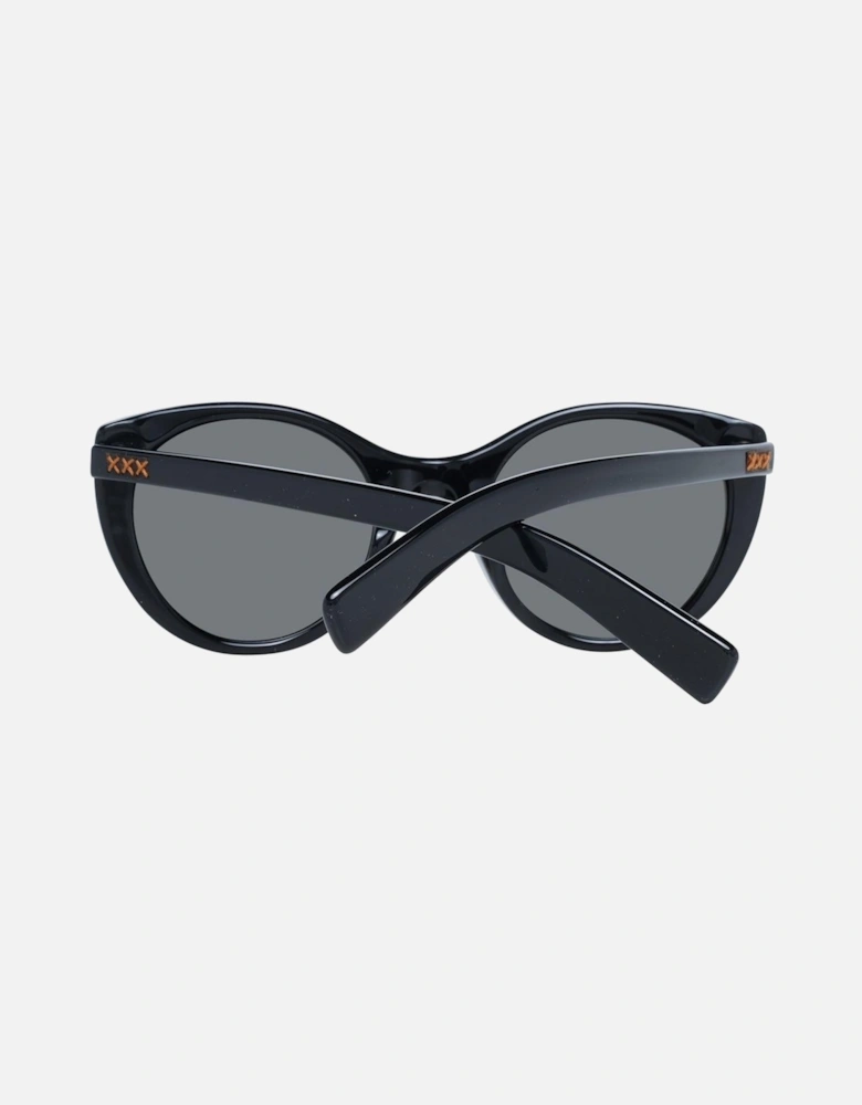 Round Full-Rim Sunglasses with Grey Lenses Women - Black