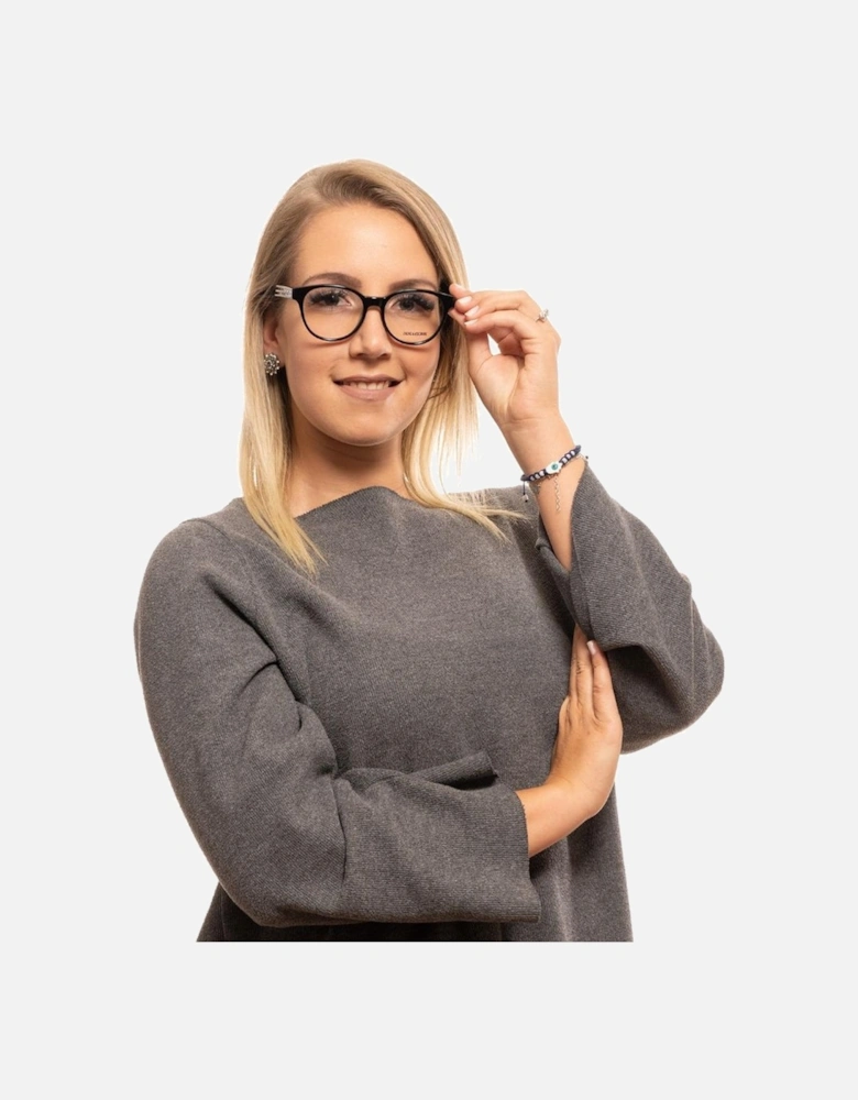 Black Oval Plastic Frame Transparent Lens Glasses Women
