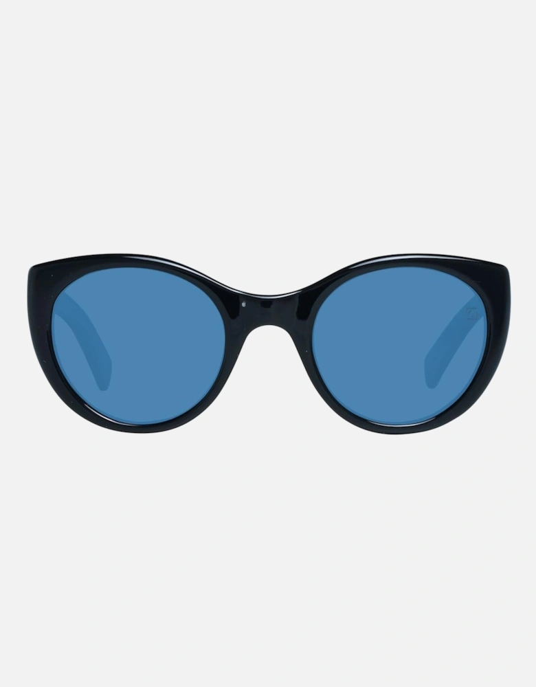 Round Full-Rim Polarized Sunglasses with Branded Case Unisex - Black