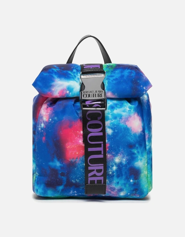 Space-themed Multicolor Print Nylon Backpack with Padlock Closure