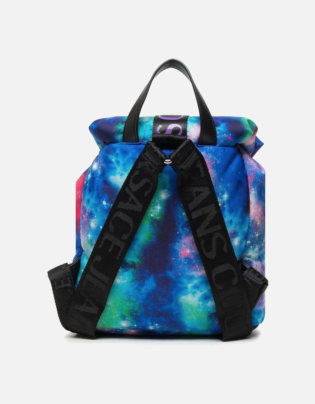 Space-themed Multicolor Print Nylon Backpack with Padlock Closure