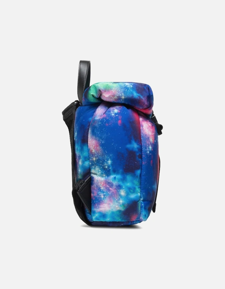 Space-themed Multicolor Print Nylon Backpack with Padlock Closure