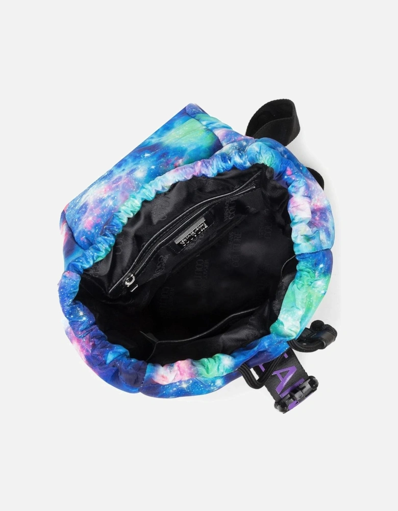 Space-themed Multicolor Print Nylon Backpack with Padlock Closure