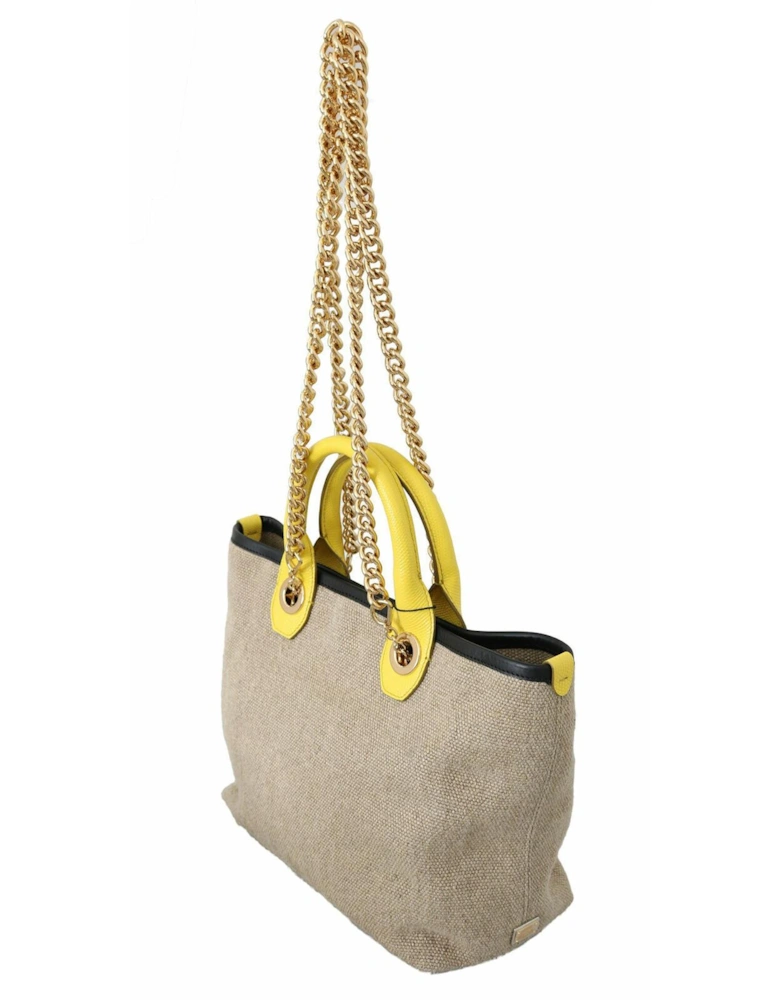 Dolce Gabbana Tote Bag Beige Linen Canvas Women