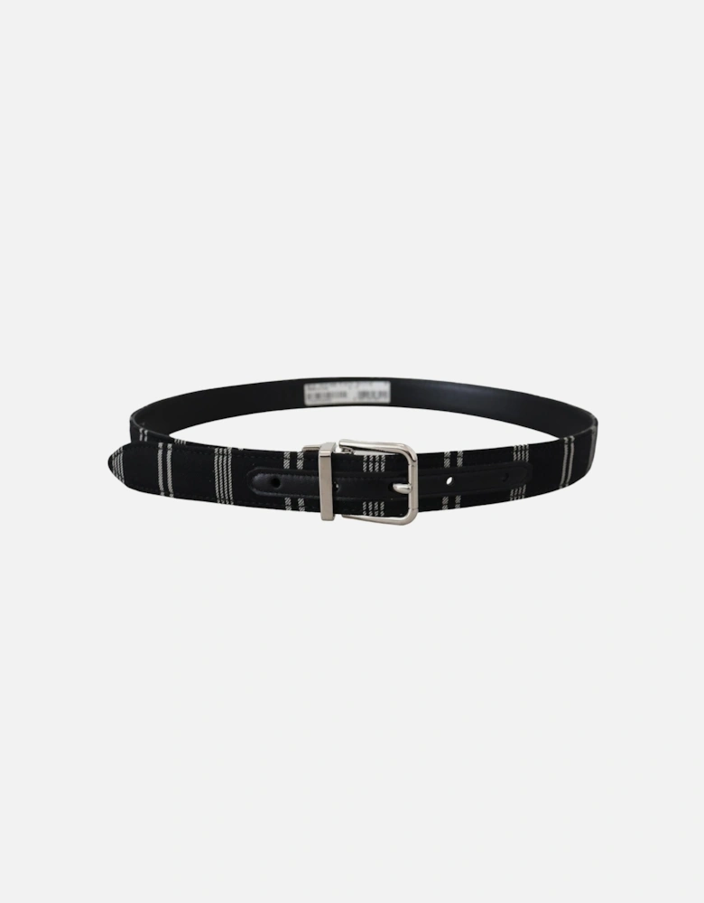 Striped Logo Buckle Belt Women - Black And White