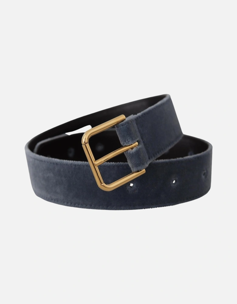 Velvet Belt Blue Gold Buckle Women - Navy Blue