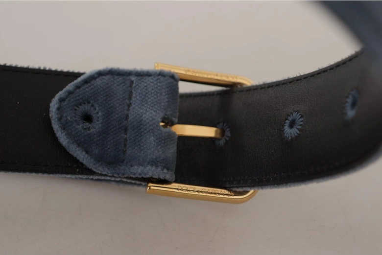 Velvet Belt Blue Gold Buckle Women - Navy Blue