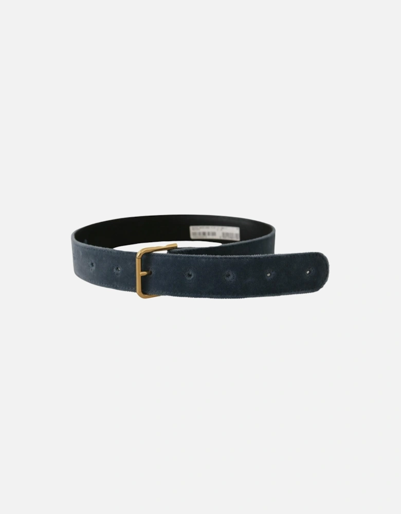 Velvet Belt Blue Gold Buckle Women - Navy Blue