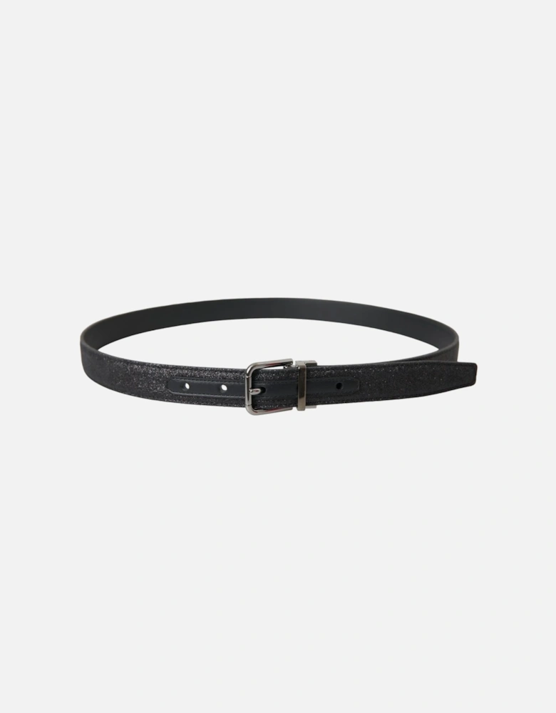 Glittery Leather Womens Belt with Metal Buckle Fastening - Black