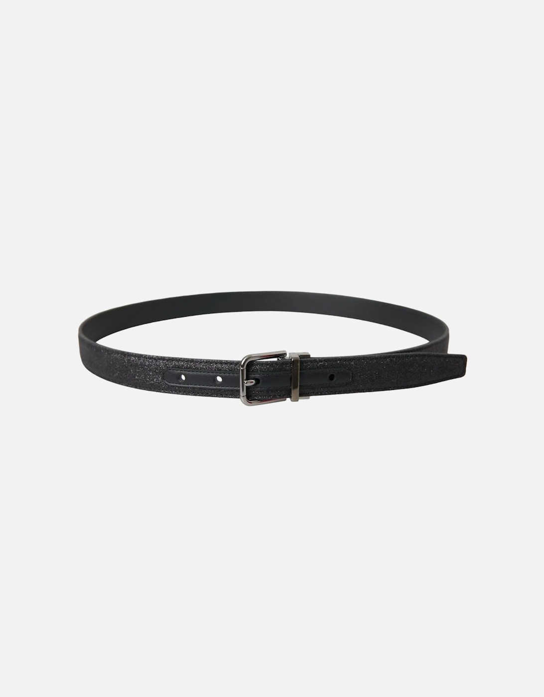 Glittery Leather Womens Belt with Metal Buckle Fastening - Black