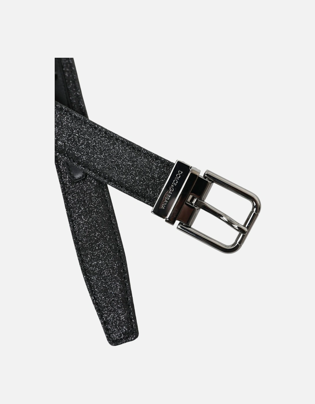 Glittery Leather Womens Belt with Metal Buckle Fastening - Black