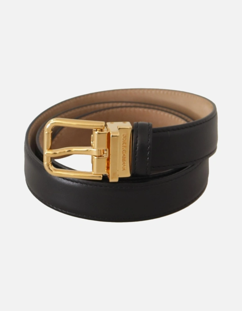 Leather Belt Gold Buckle Women - Black