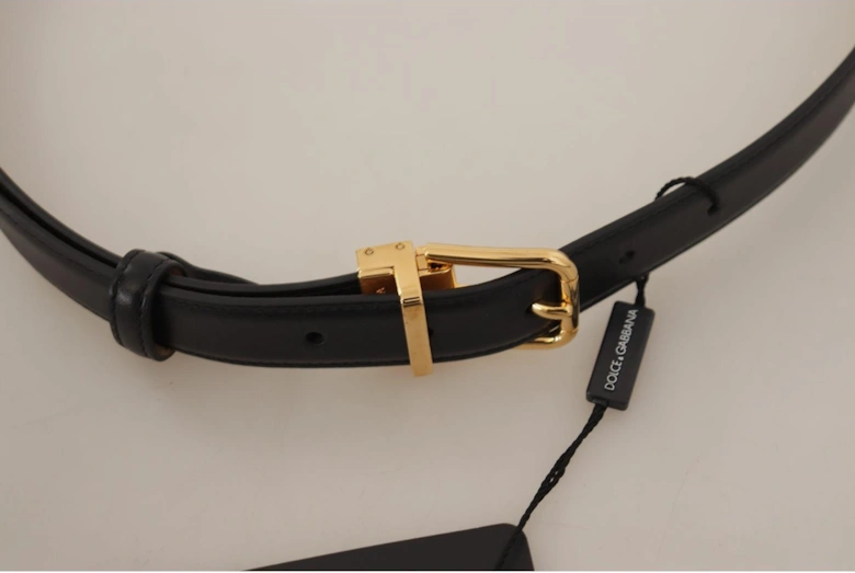 Leather Belt Gold Buckle Women - Black