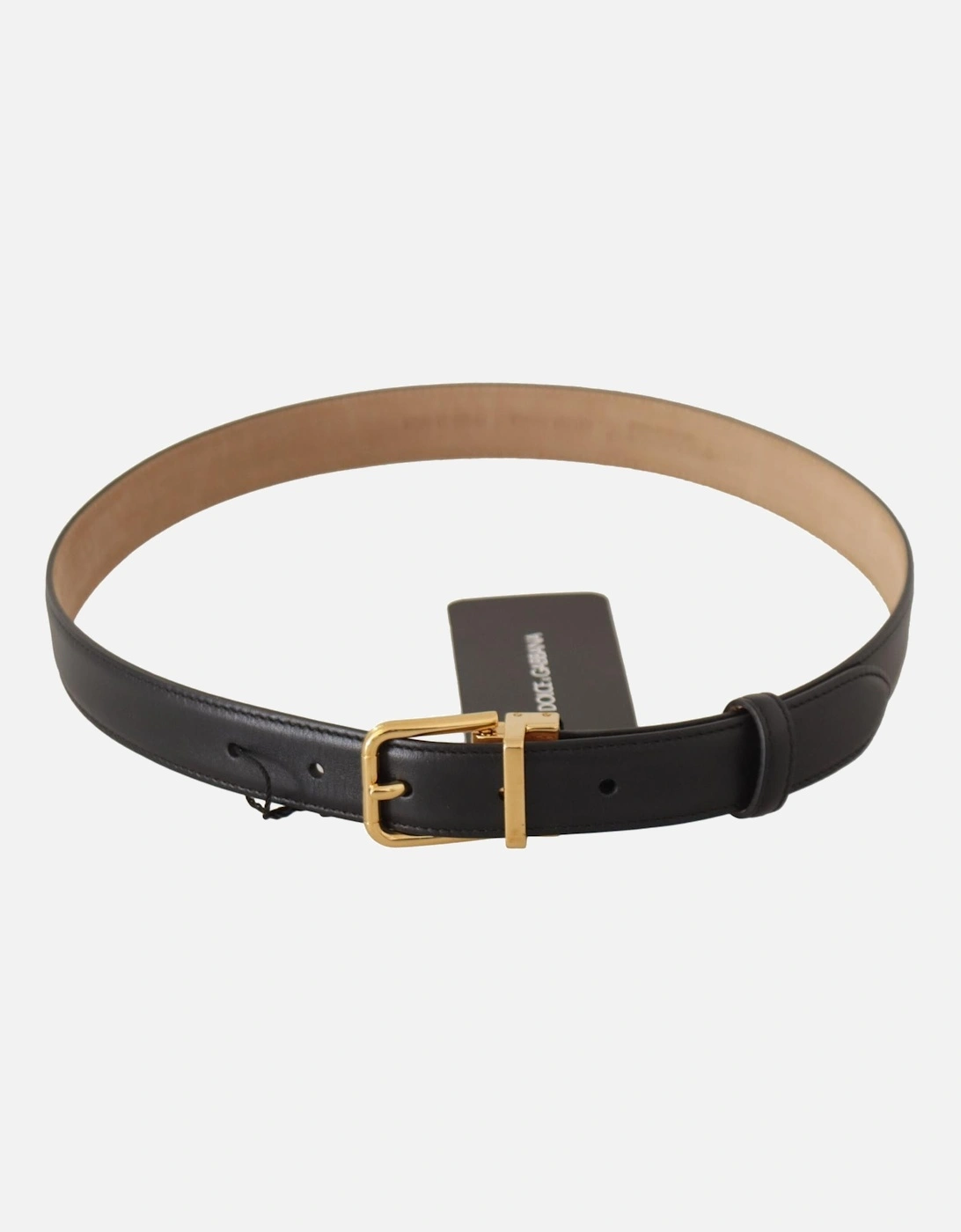 Leather Belt Gold Buckle Women - Black