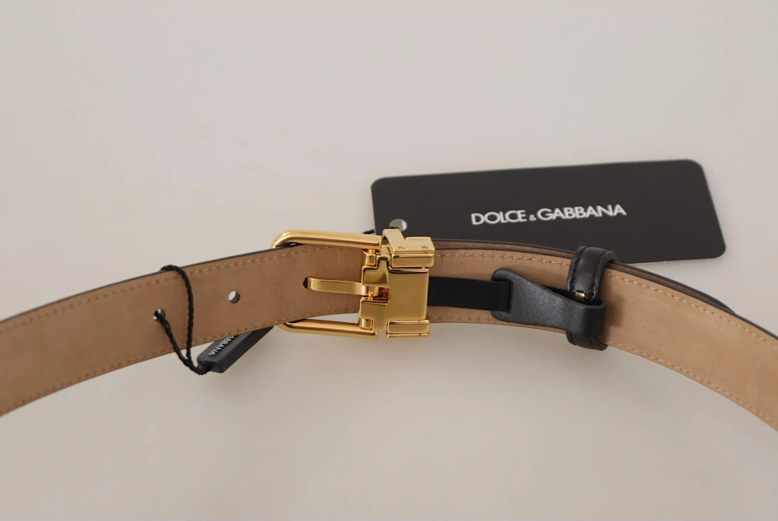Leather Belt Gold Buckle Women - Black